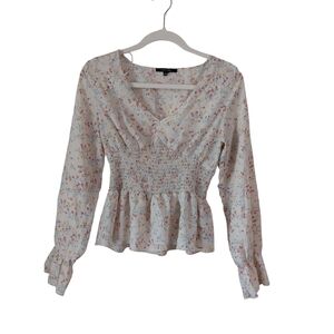 Love Tree Floral Smocked Blouse - Cream